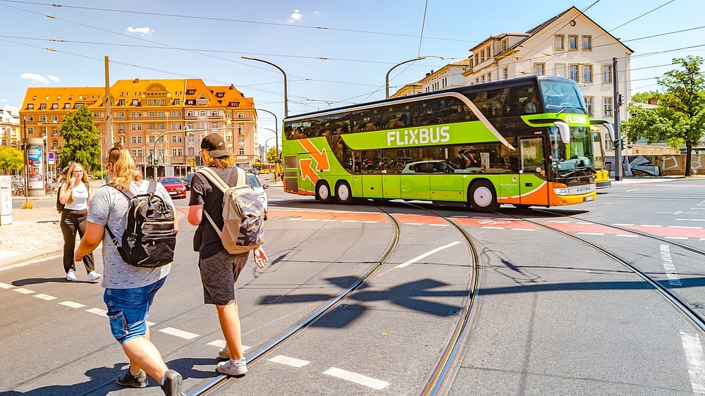 A double decker Flixbus bus in Dresden